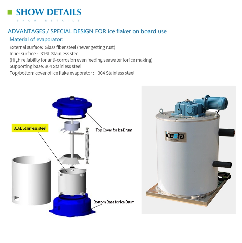 Sea Food Seawater 1 Ton Flake Ice Making Machine for Fishery